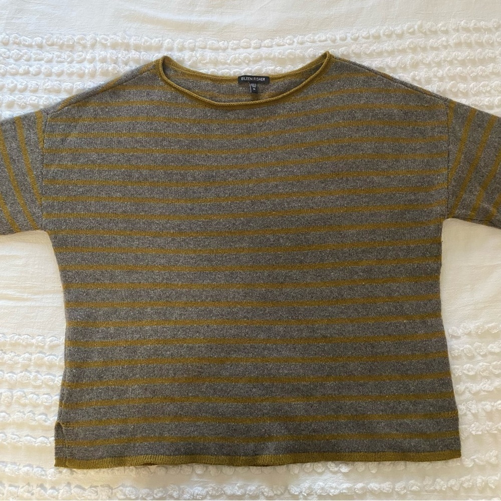 Eileen Fisher Women’s Yak & Lambswool Yellow Green & Gray Boxy Sweater Sz M - Picture 6 of 15